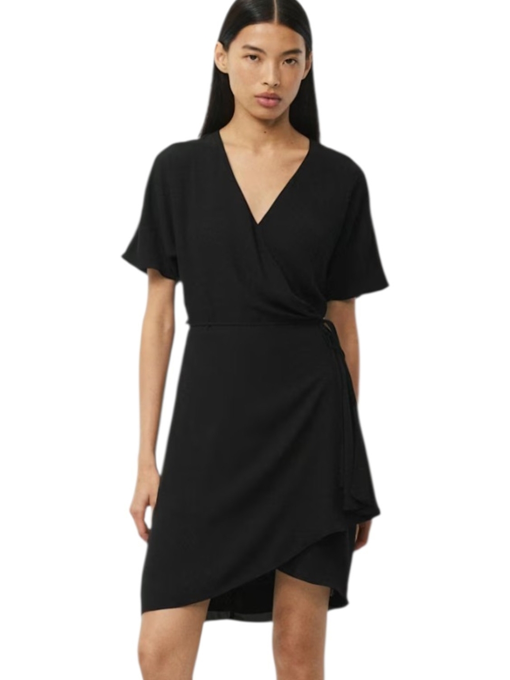 Black Wrap V-Neck Dress - Women